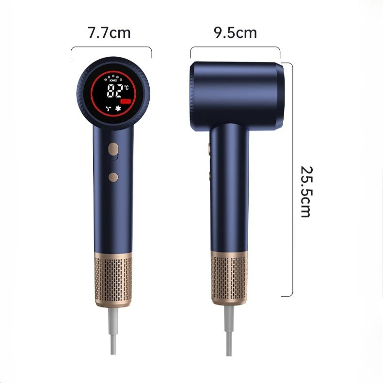 Secador de Pelo Portátil de Alta Velocidad con Iones Negativos para Uso Doméstico, Sin Aspas, Silencioso, Ligero, Cuidado del Cabello, Motor BLDC de 1500W, Pantalla Digital