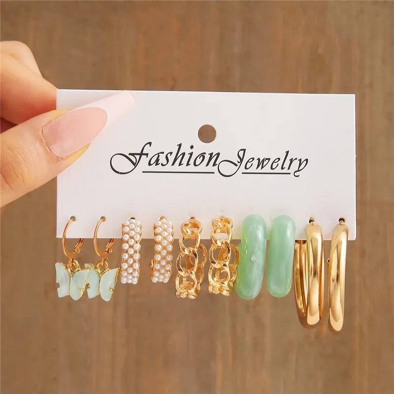Conjunto de pendientes de aro bohemios de círculo grande para mujer, pendiente de perla Vintage bohemio de Color dorado, pendientes de circonita con forma de corazón, regalos de joyería