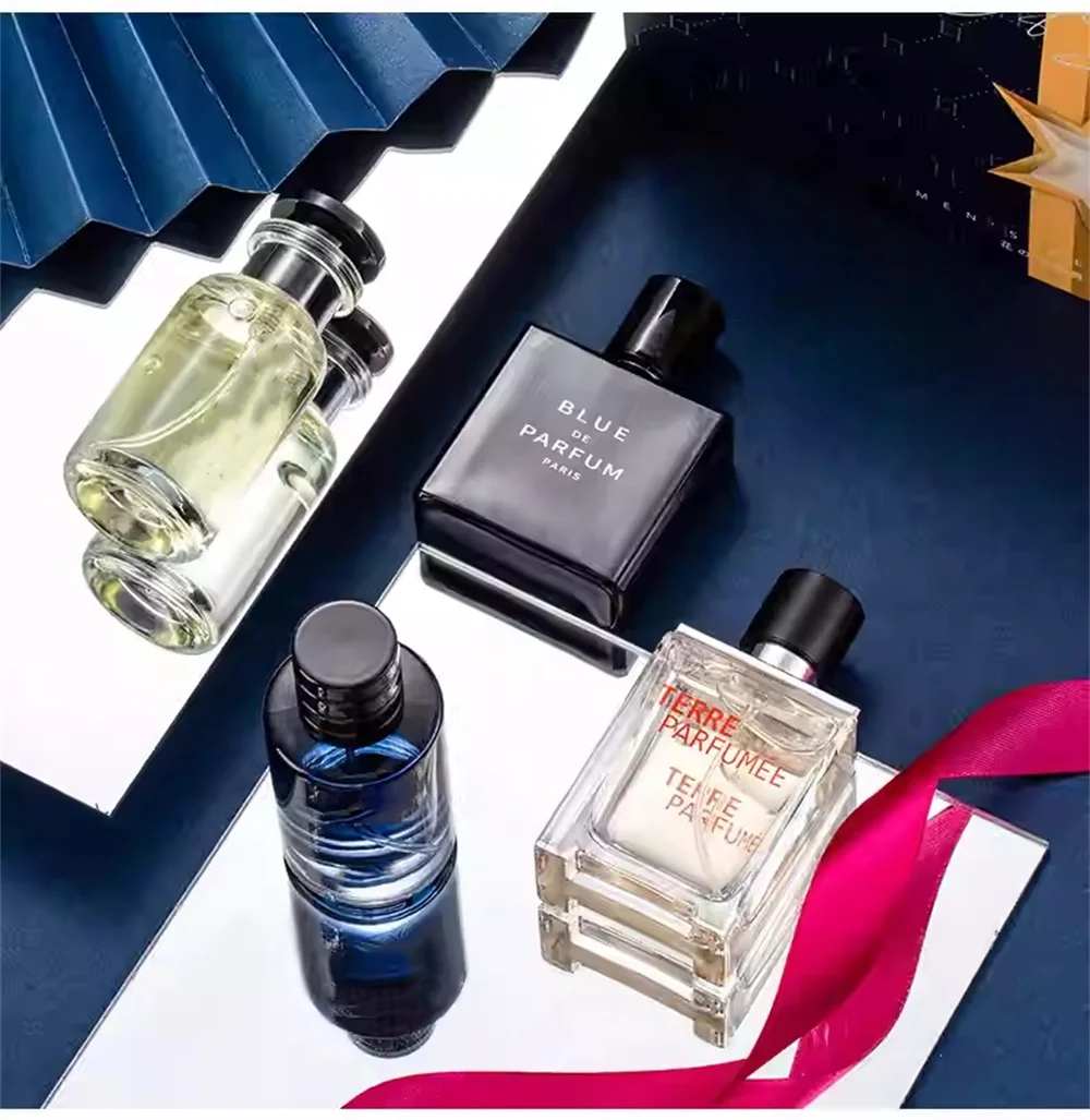 Perfume de marca de lujo para hombre, Colonia, 100ml, caja de regalo para hombre, conjunto de 4 Uds., Perfumes masculinos, Spray aromático afrutado Floral Natural