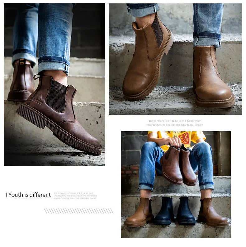 Botas de trabajo Lerther para hombre, zapatos de seguridad indestructibles, zapatillas de trabajo a prueba de pinchazos con punta de acero, zapatos de trabajo para hombre