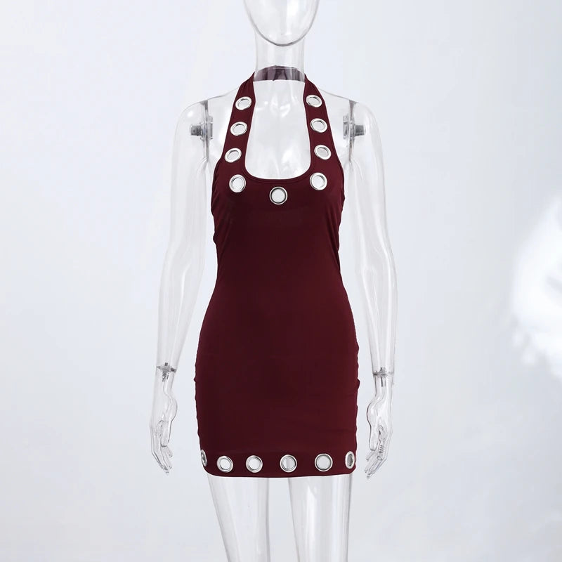 Vestido Sexy con Cuello Halter y Anillo Metálico, Vestido Corto Ajustado sin Mangas con Cuello Redondo para Mujer, Vestidos Mini de Verano 2026, Ropa de Fiesta Moderna y Atrevida para Mujer