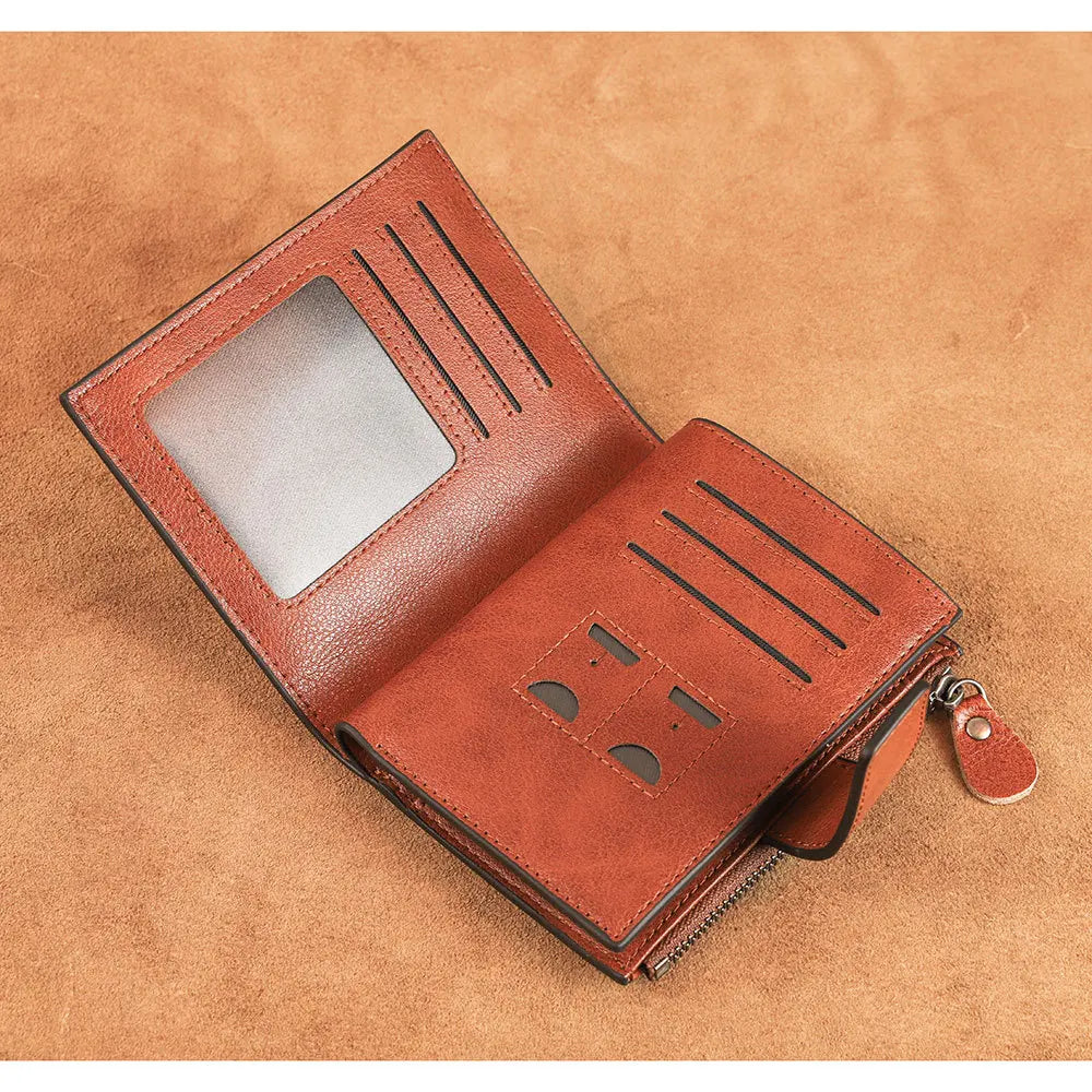 CIEPHIA Cartera Retro de cuero genuino para hombre, monedero antirrobo con cremallera, capa superior de piel de vaca, uso diario informal de negocios