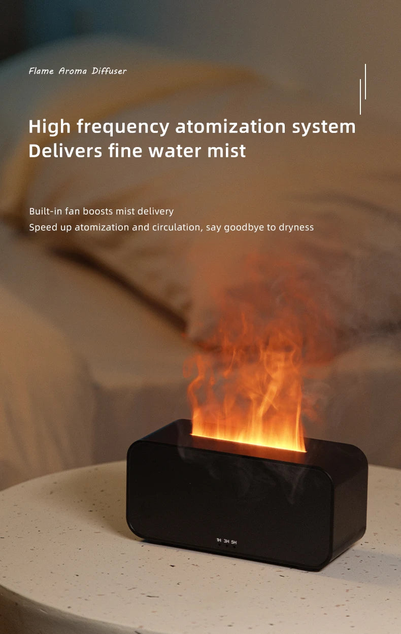 Difusor de Llama Colorida con Modo Temporizador, Humidificador de Aceite Aromático A6 Ultra Silencioso, Humidificador de Aire con 6 Luces LED Variables y Niebla Suave para Decoración del Hogar, Oficina y Ayuda para Dormir