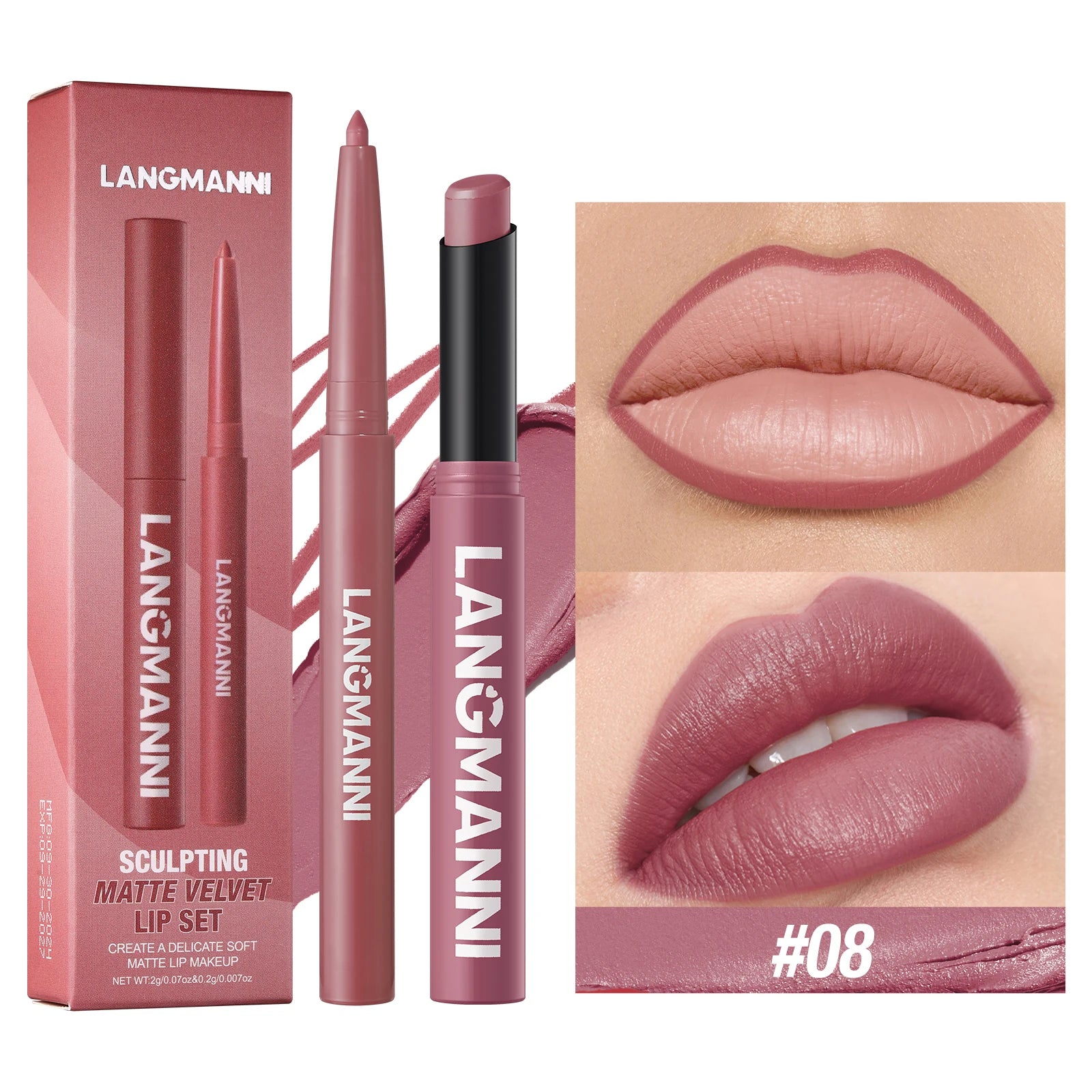Delineador de labios impermeable integrado + juego de lápiz labial, sin manchas, sin desvanecimiento, sin taza, duradero, fácil de crear un maquillaje perfecto.