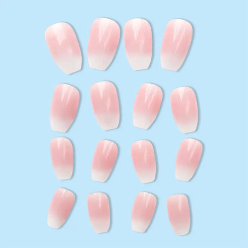 24 Uñas Postizas Degradadas Francesas Estilo Bailarina, Resistentes al Agua, Forma Ataúd Mediano, Uñas Falsas, Puntas de Uñas a Presión