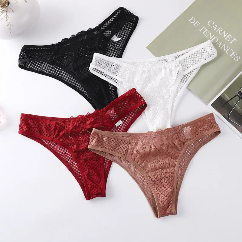 Meet'r-bragas sexis de encaje de cintura baja para mujer, ropa interior transparente de alta elasticidad, Tanga, lencería, Tanga, ropa interior caliente
