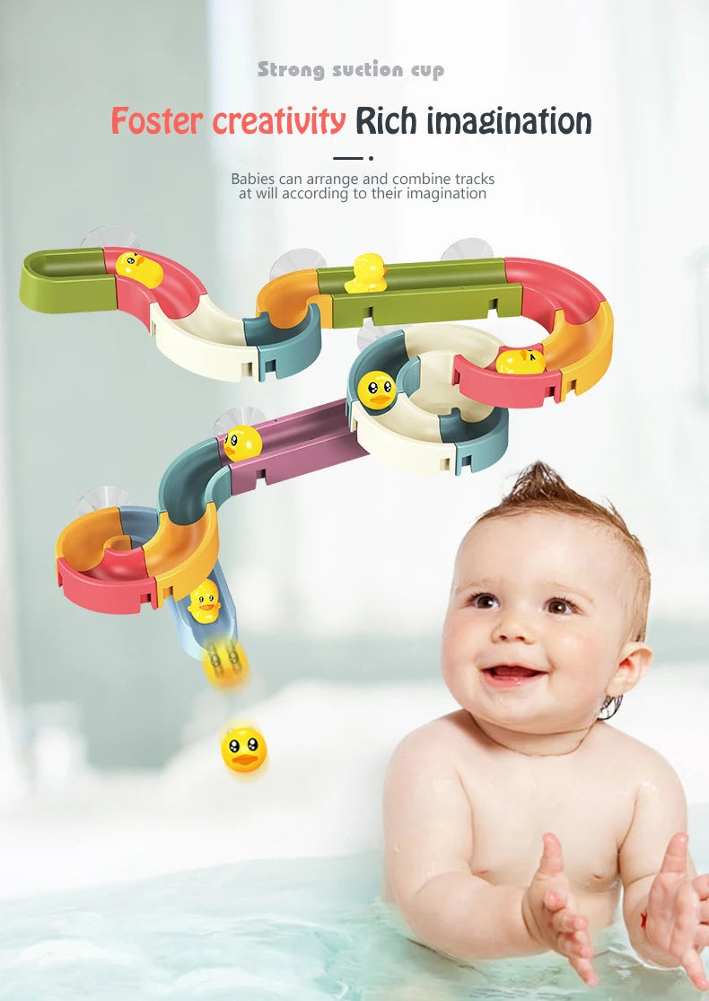 Bebé DIY montaje pista tobogán ventosa juguetes bañera juguetes bebé baño bañera ducha juguete conjunto pato agua juguetes para niños