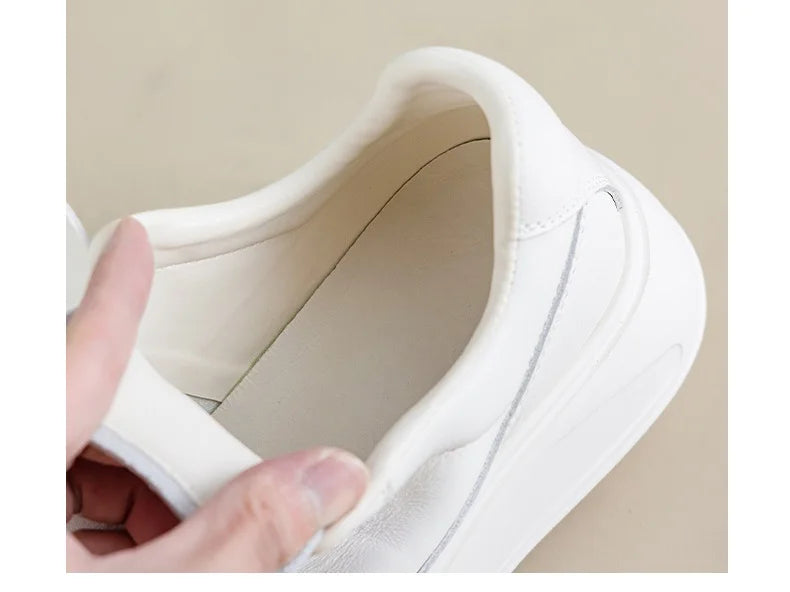 DRKANOL, zapatos de plataforma con suela gruesa y aumento de altura, zapatillas informales de cuero genuino para mujer, zapatos de tabla con gancho y bucle para mujer, color blanco