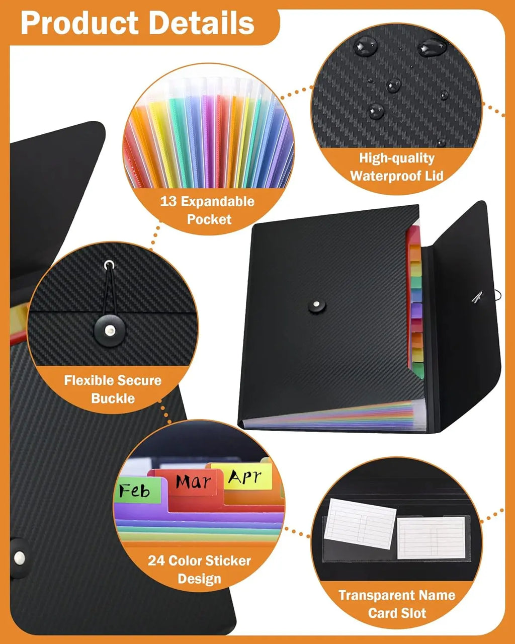 Organizador de archivos de acordeón Carpeta extendida, 13 bolsillos, carpeta de recibos de archivos de papel tamaño carta A4 para aula, oficina y viajes