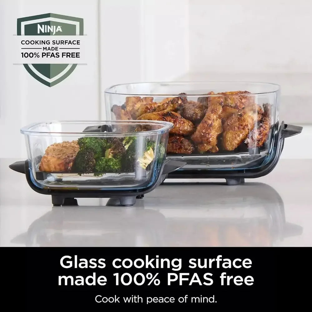 Sistema de Cocina Portátil 5 en 1 con Freidora de Aire de Vidrio, 1500W, Contenedores de 6 Tazas, 4 Cuartos y 2.5 Cuartos, Apto para Microondas, Congelador y Lavavajillas