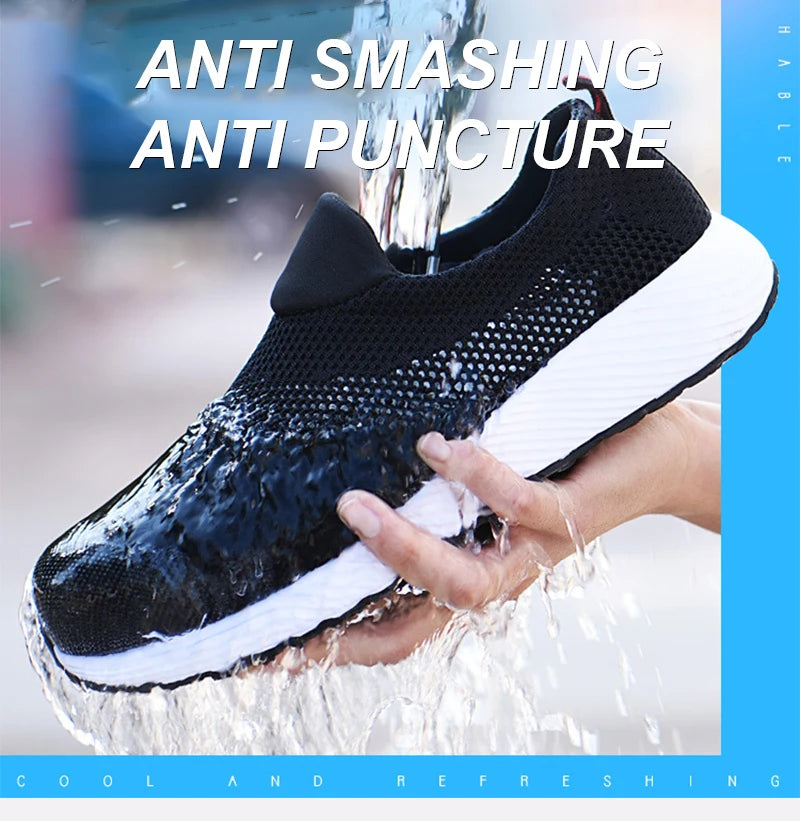 Zapatillas de trabajo ligeras de malla de verano, zapatos de seguridad protectores con punta de acero para el trabajo, zapatos de construcción transpirables para hombres y mujeres, botas de trabajo para hombres