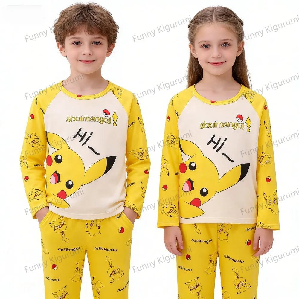 Pijamas de dibujos animados para niños de 3 a 5, 7, 9, 11 y 13 años, conjuntos de ropa para el hogar para niños, pijamas de Pikachu de manga larga para niñas, ropa de descanso para adolescentes