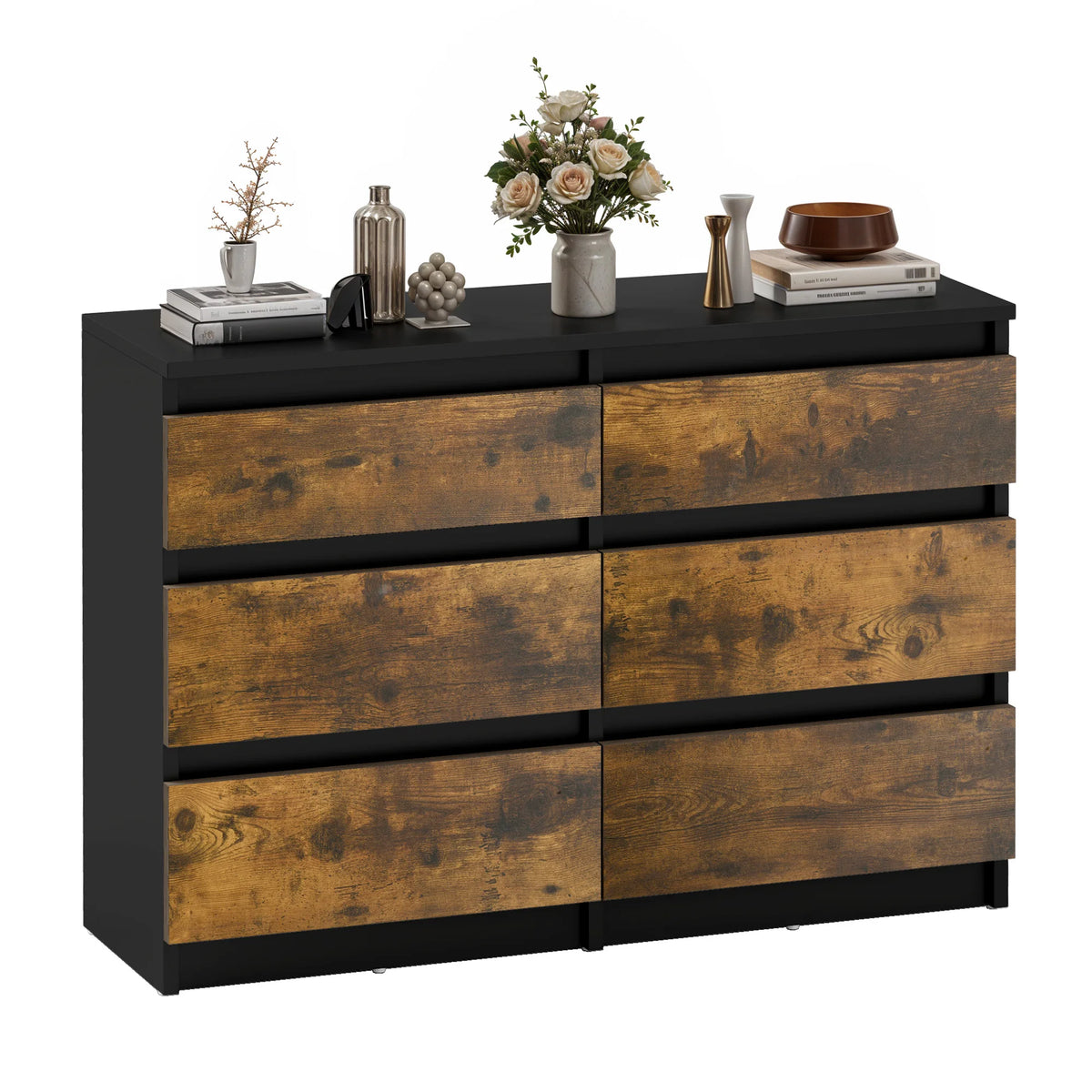 YITAHOME Cómoda de 6 cajones: moderna unidad de almacenamiento para dormitorio de 100x30x70 cm, MDF duradero y aglomerado para ropa y elementos esenciales