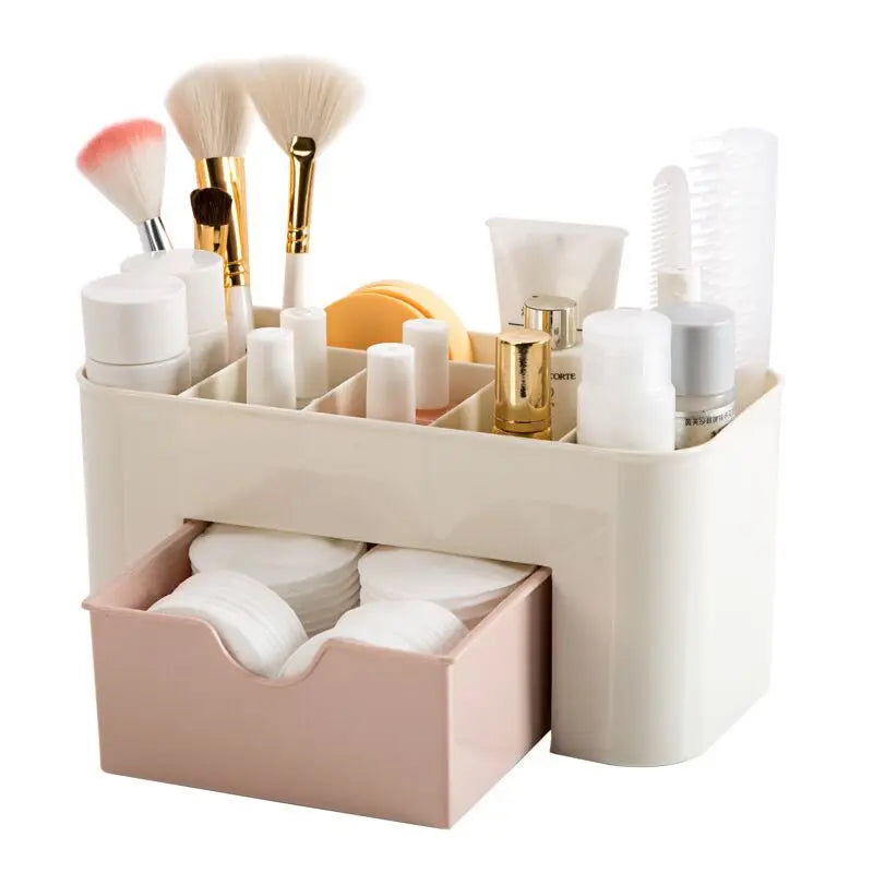 Caja organizadora de maquillaje con cajón, hisopo de algodón, estuche de almacenamiento para lápiz labial, soporte para brochas, plástico Acrílico