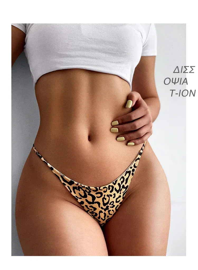 Bragas de algodón con estampado de leopardo para mujer, bragas sexis, Tanga de cintura baja, Bikini con espalda en T, ropa interior sin costuras, lencería femenina, talla S-XXL