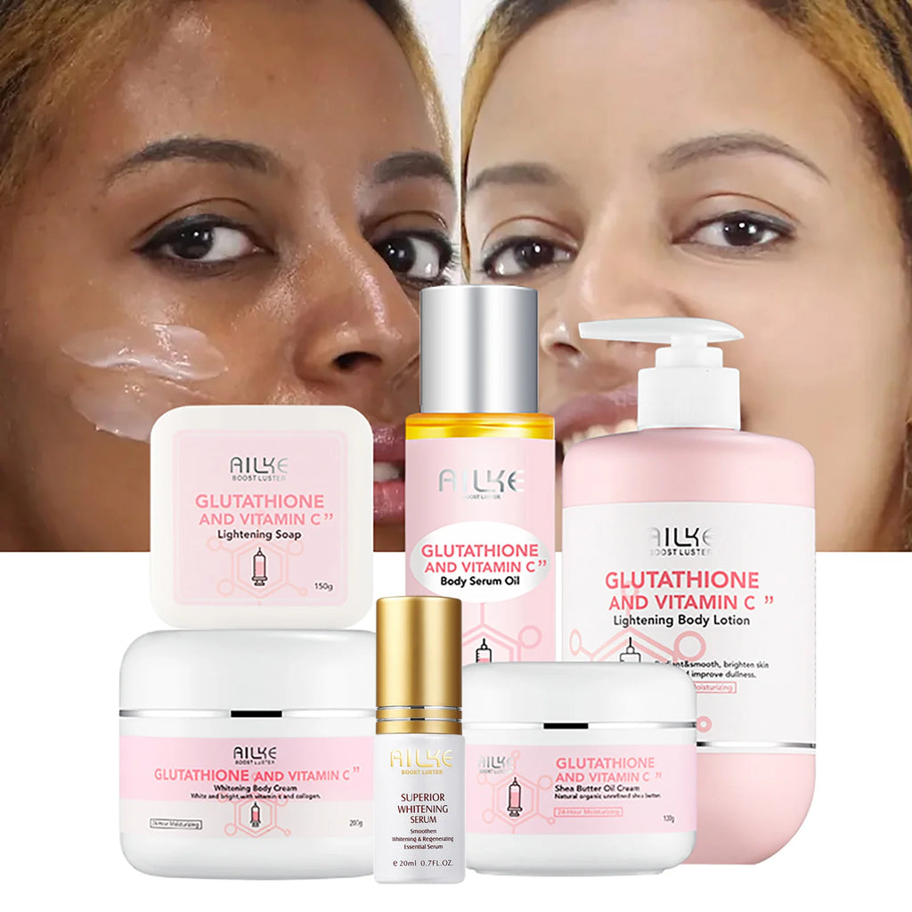 AILKE blanqueamiento eliminar manchas negras loción para el cuidado de la piel Facial crema hidratante glutatión corporal vitamina C piel negra cara nuevo conjunto