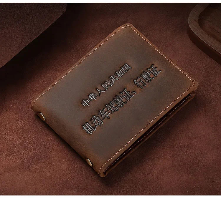 Tarjetero de cuero auténtico para hombre, cartera para documentos de coche, de alta calidad, para licencia de conducir, 8,2x10,5 cm