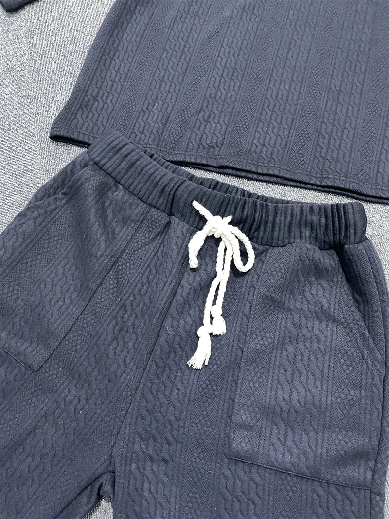 Conjunto de pantalones cortos informales para hombre, camiseta de manga corta con cuello en V y pantalones cortos, ropa de calle de punto, primavera y verano, 2024