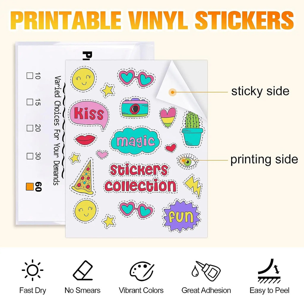 A4 8,3 x 11,7 pulgadas 20 piezas pegatina de vinilo imprimible mate papel de inyección de tinta y impresora láser Compatible con proyectos de bricolaje duraderos