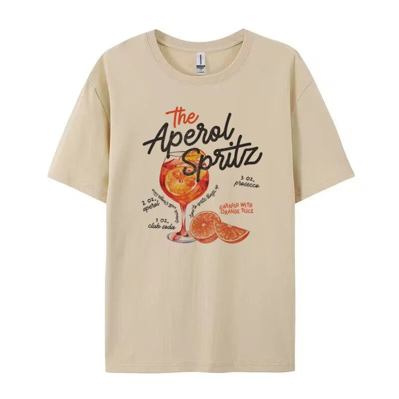 Aperol Spritz-Camisetas con gráficos de cóctel Retro para mujer, camiseta bonita con bebida con Alcohol, camisetas holgadas con estampado de algodón, regalo Vintage Unisex
