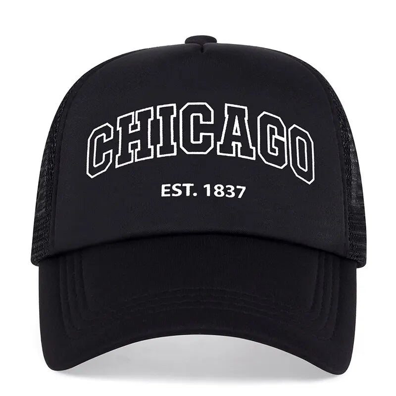 Gorra de béisbol de malla de verano para hombre, gorra Snapback con letras Chicago para deportes al aire libre para mujer, gorras transpirables Unisex, gorras de camionero de Hip Hop