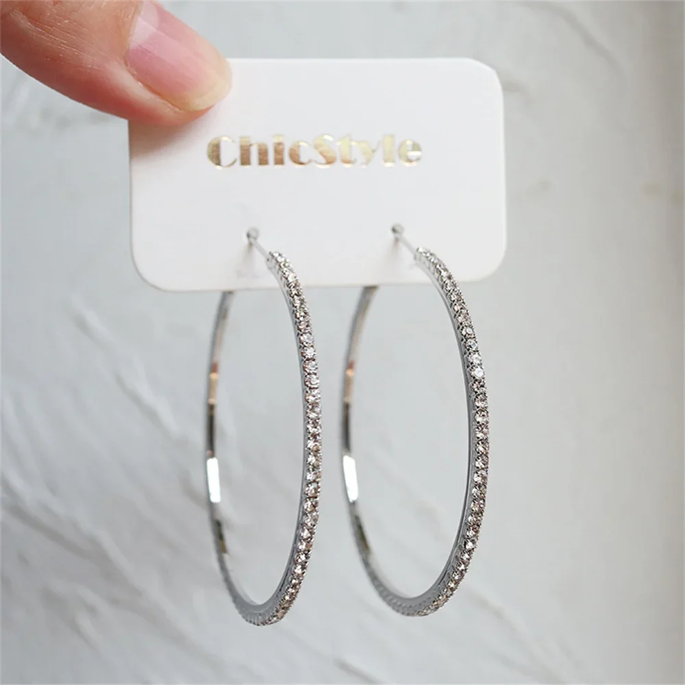Juego de 1-3 pares de pendientes de aro circulares con diamantes de imitación exagerados y brillantes para mujer, joyería Simple y brillante