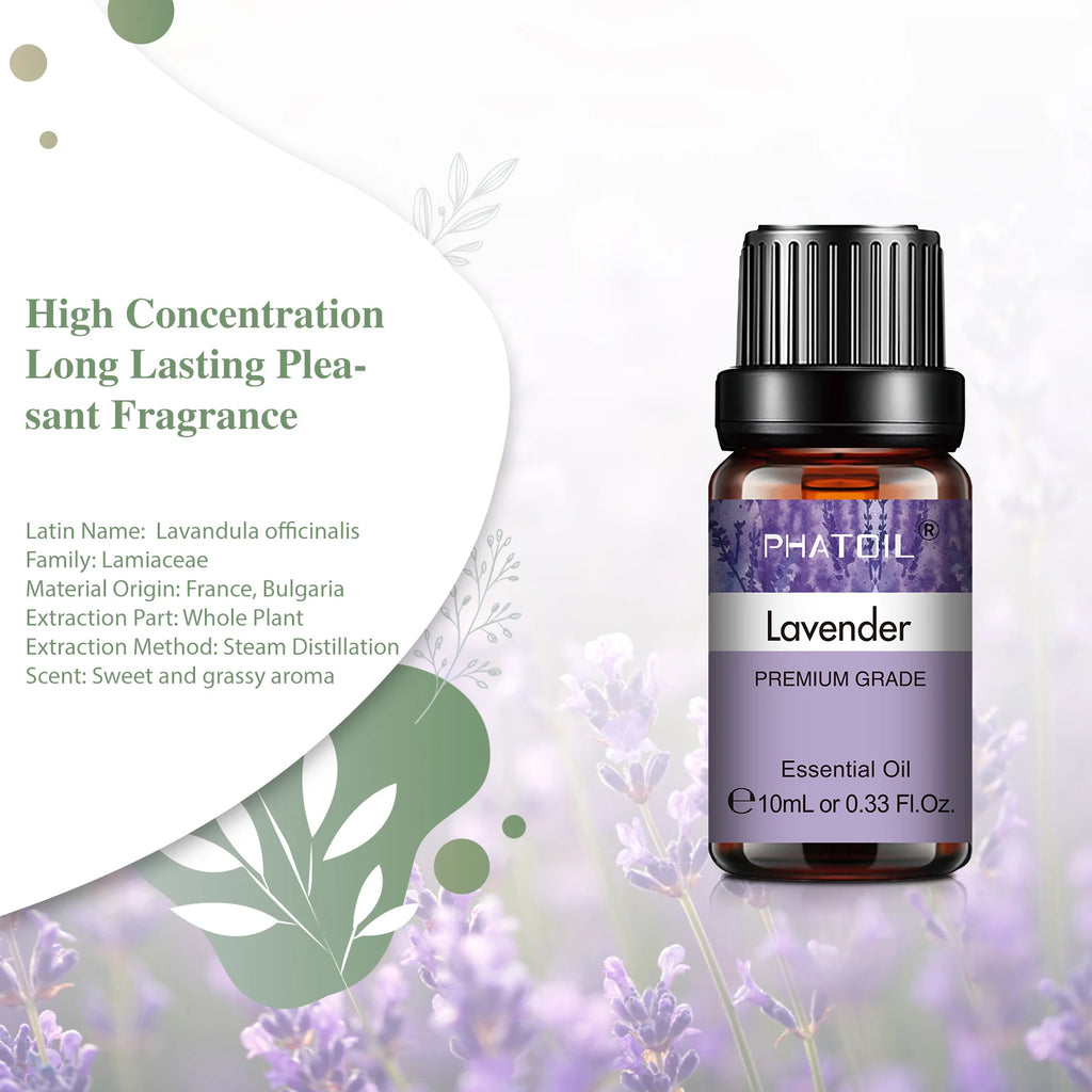 Aceites Esenciales de Lavanda de 10 ml, Puros y Naturales para Difusor, Humidificador, Aromaterapia, Aceite Aromático de Jazmín y Vainilla, para Velas y Jabones DIY