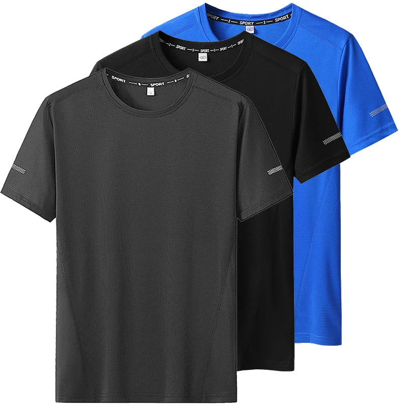 Camiseta deportiva de verano para hombre, camisetas de secado rápido de talla grande 6XL/7XL, camiseta de manga corta con cuello redondo de gran tamaño para Fitness y correr, 3 uds.