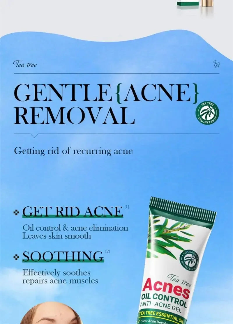 Crema para eliminar el acné del árbol de té, Control de aceite hidratante suave para el rostro, Gel Facial para eliminar el acné, espinillas, belleza y salud