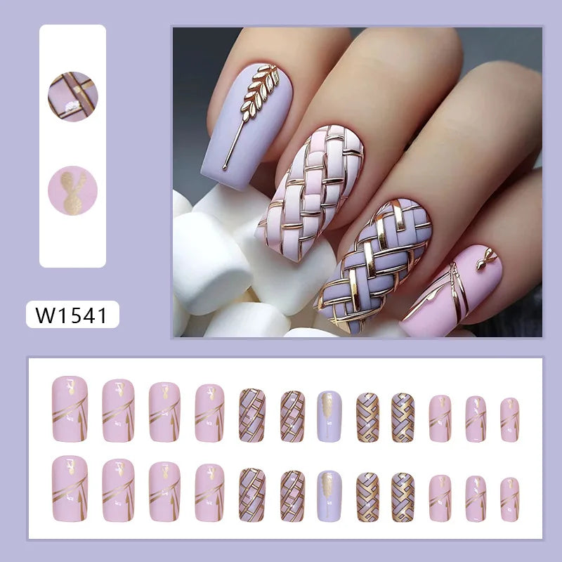 Dulce francés 24 Uds. De uñas postizas degradadas rosas, manicura de dedos artificiales brillantes, uñas postizas reutilizables para mujeres