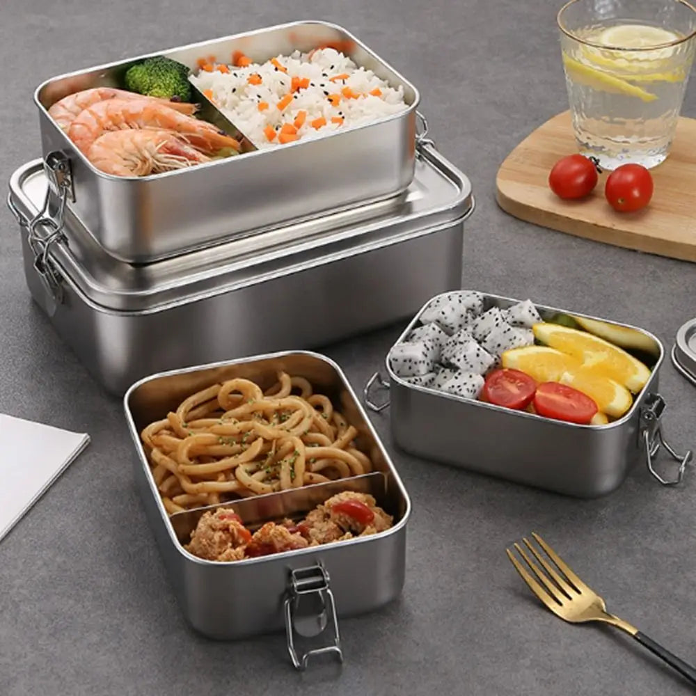 Lonchera Cuadrada de Acero Inoxidable Resistente, Lonchera de Gran Capacidad con Tapa Hermética, Contenedor de Almuerzo a Prueba de Fugas para Exteriores