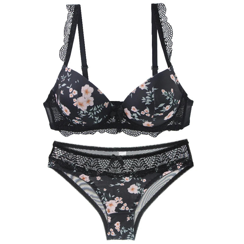 Conjunto de sujetadores sexys para mujer, ropa interior Floral con lazo de copa BCDE grande, negro, Beige, azul, rojo, blanco, lencería de encaje, novedad de 2023