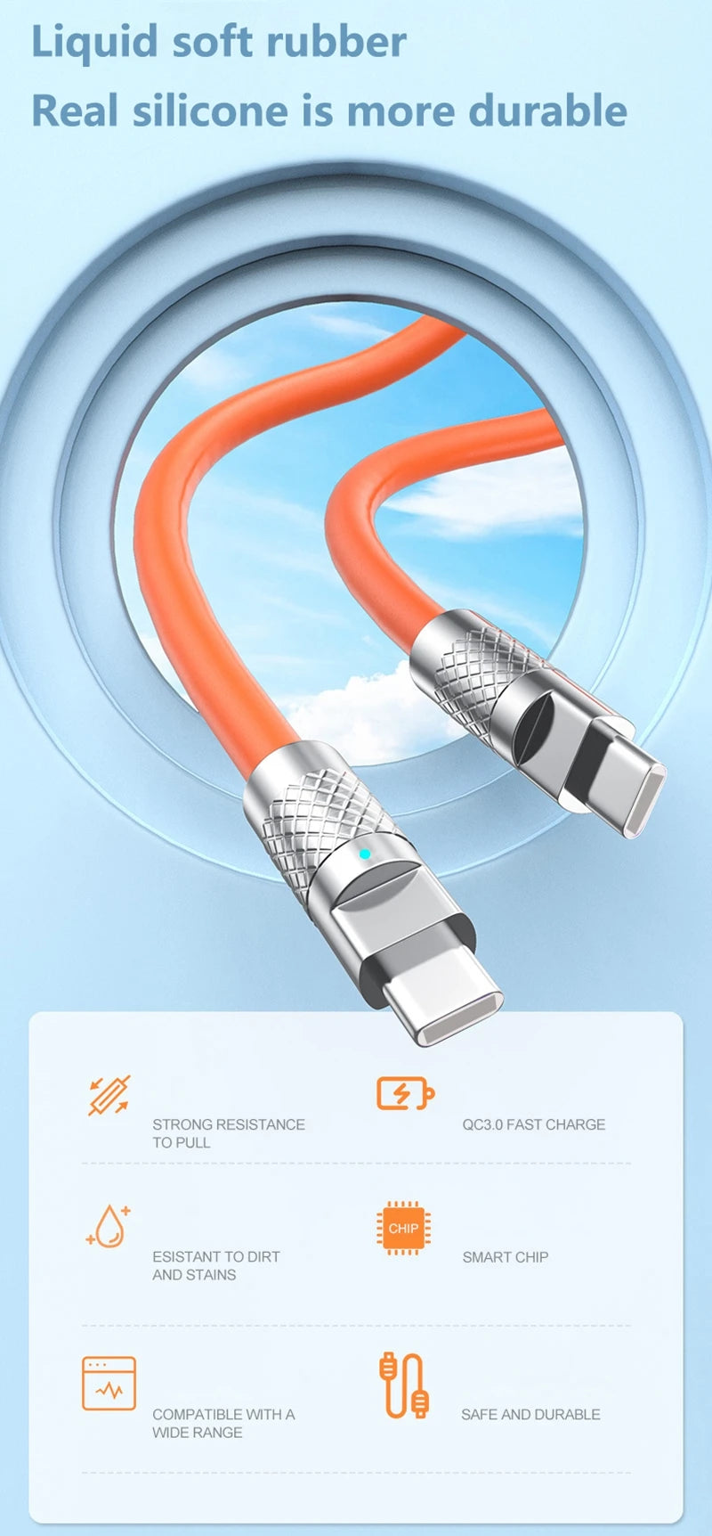 Nuevo Cable de Silicona Líquida Tipo C de Carga Súper Rápida PD de 120w 6A, Cable USB de Carga Rápida de 1M 1.5M 2M, Cable USB C a C
