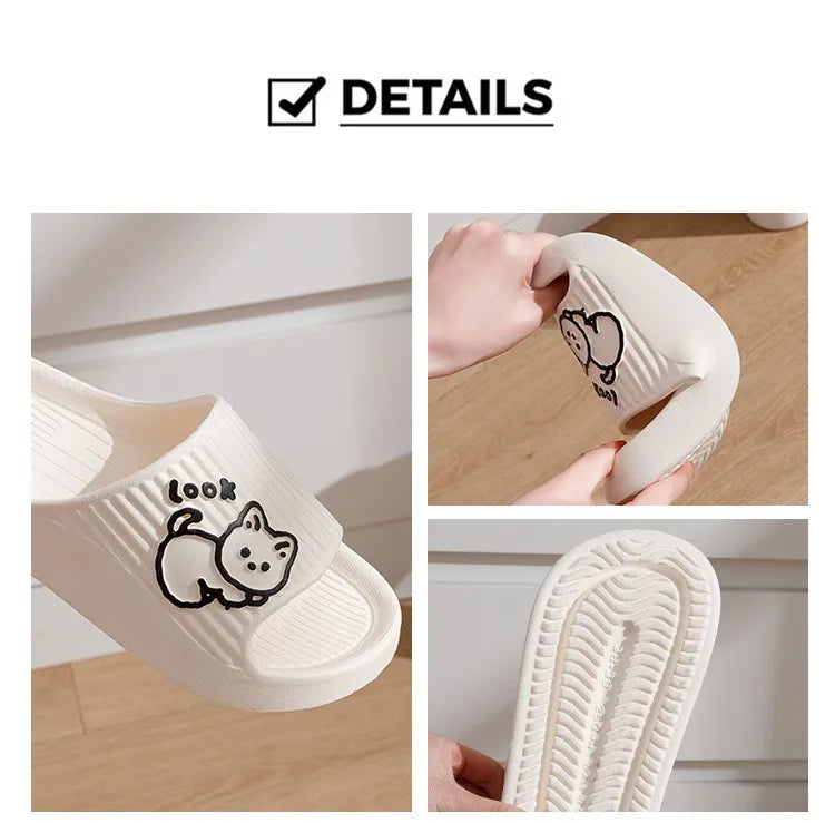 Zapatillas de baño con plataforma gruesa para mujer, chanclas antideslizantes de dibujos animados de gato, sandalias de playa de verano, zapatos de interior, 2023