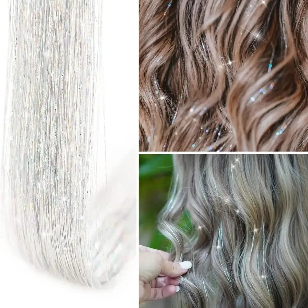 6 uds 50cm chispeantes pelo brillante oropel extensiones de cabello oropel extensiones de Clip de pelo sintético mujeres para tocado trenzado