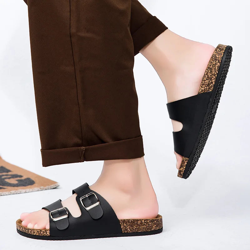 Sandalias con zona de corcho Kidmi para mujer y hombre, sandalias de playa de verano, sandalias sin cordones con doble hebilla, sandalias antideslizantes de corcho para hombre