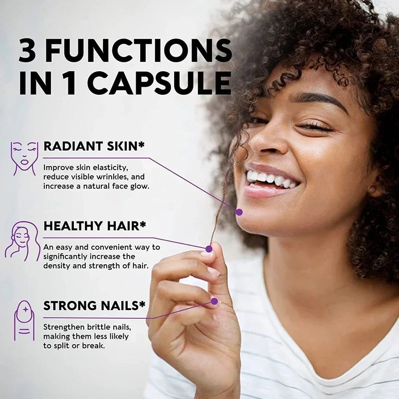 Suplemento de biotina - 15.000 Mcg con colágeno y queratina, vitaminas, cabello brillante, piel y uñas, salud de las articulaciones, 30/60/120 cápsulas