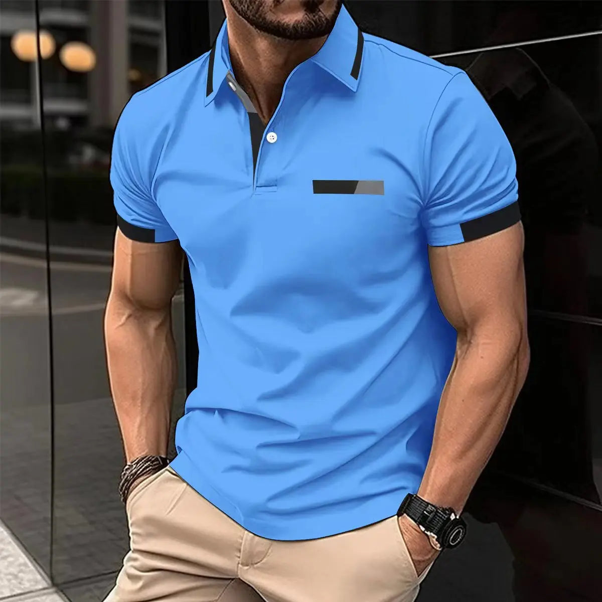 Camiseta deportiva informal para hombre, Polo elástico de manga corta para gimnasio y correr, top con solapa, camiseta ajustada para hombre