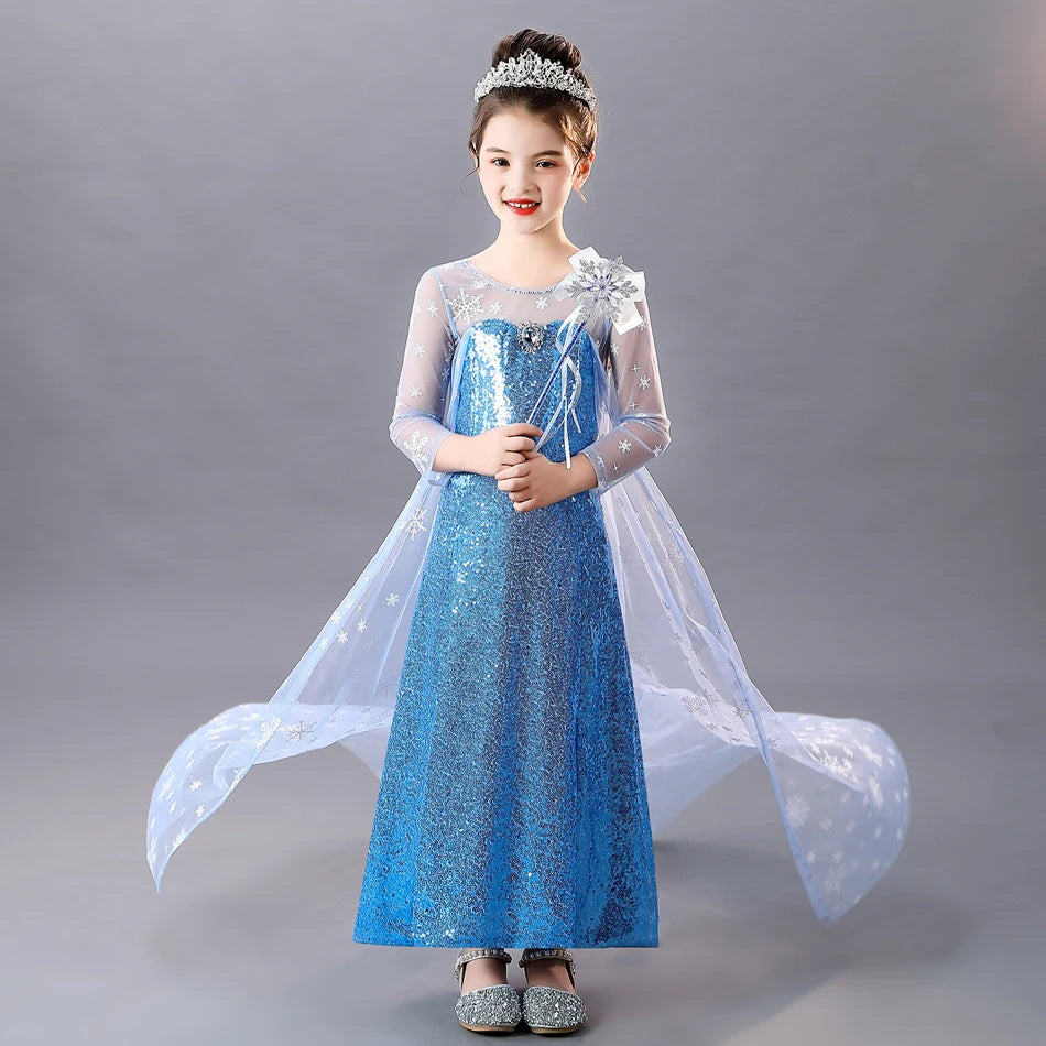 Vestido de Elsa para niñas, disfraz de Reina de la nieve, vestido de princesa para niños, Cosplay, fiesta de cumpleaños, ropa para niños, trajes de Carnaval y Pascua