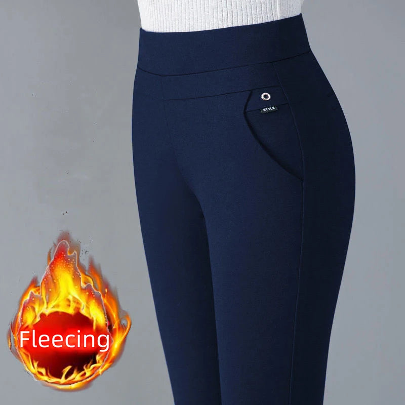 Pantalones de talla grande para mujer, ropa básica de lana para oficina, pantalones pitillo térmicos gruesos y finos, Otoño e Invierno 2024