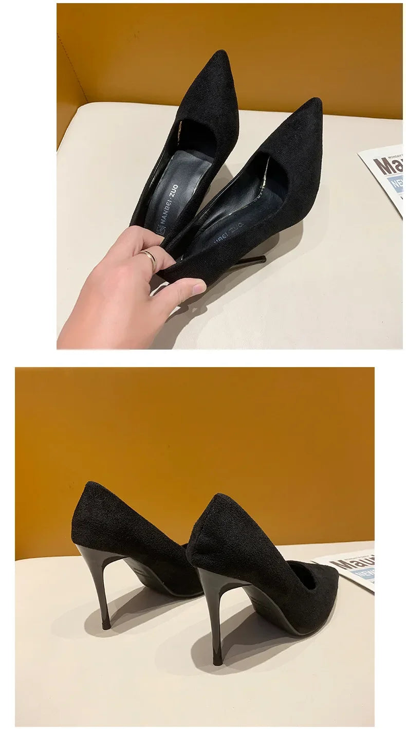 Primavera y otoño nuevos tacones altos negros Mujer boca poco profunda puntiaguda delgada con temperamento Sexy Zapatos individuales Zapatos De Mujer