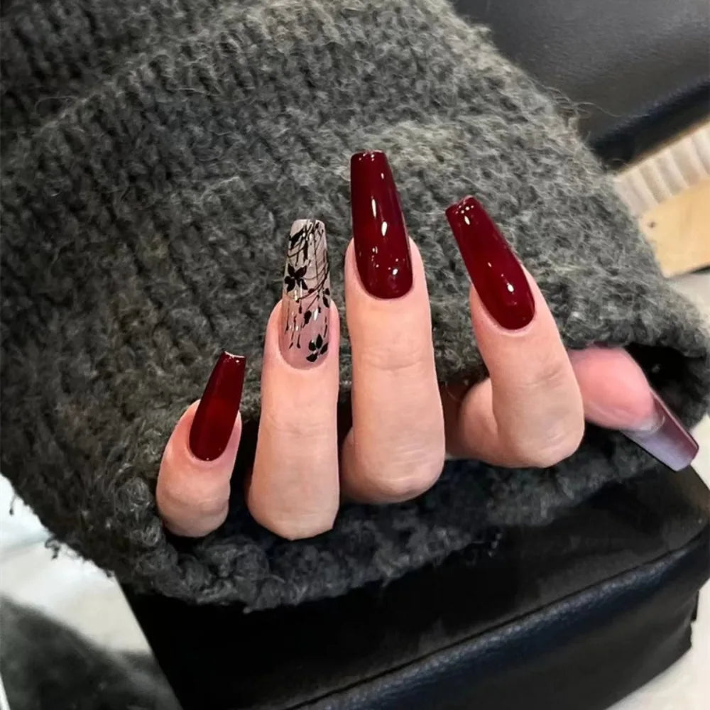 24 Uñas Postizas Degradadas Francesas Estilo Bailarina, Resistentes al Agua, Forma Ataúd Mediano, Uñas Falsas, Puntas de Uñas a Presión