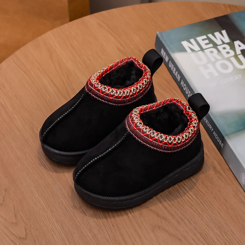 2025 nueva moda botines para niños suave invierno casual niñas zapatos de algodón Color sólido niños escuela botas de felpa zapatos cálidos