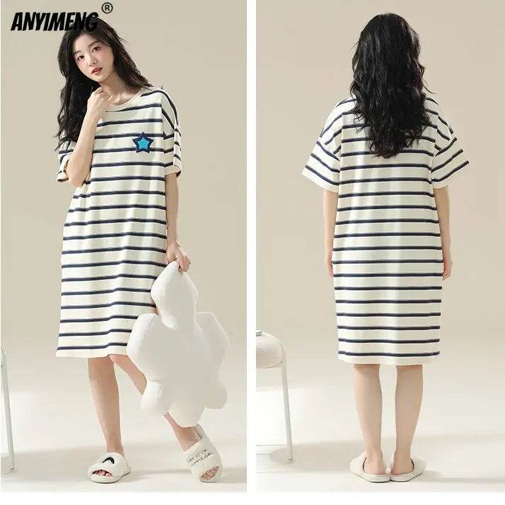 100% ALGODÓN! Camisón de verano para mujer de talla grande M-4XL, nuevo camisón antibacteriano HQ, camisón de manga corta, vestido informal