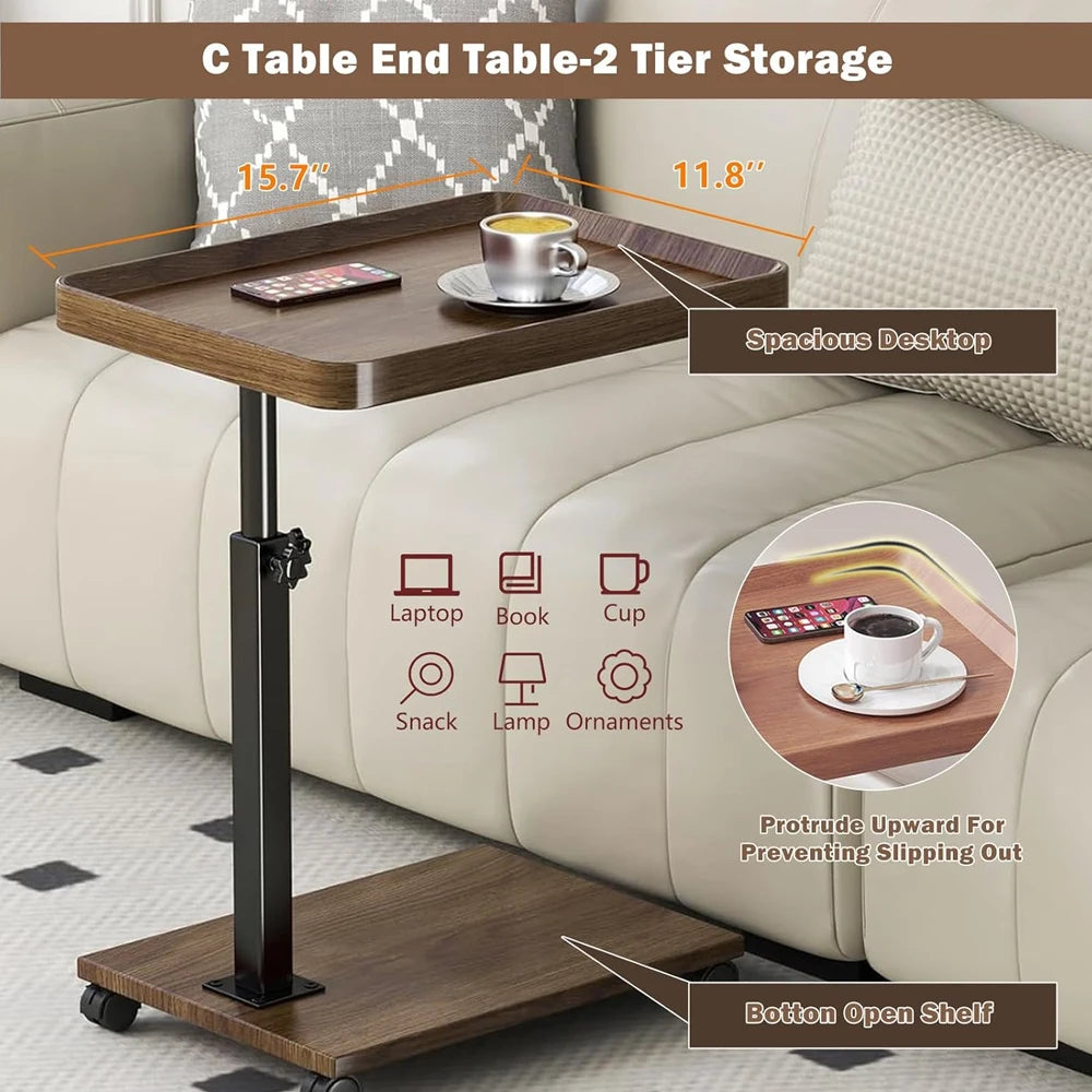 Carro rodante ajustable, mesita de noche, escritorio para ordenador portátil, cama médica para el hogar, bandeja de comida 360 °   Mesa giratoria para sofá y oficina en casa