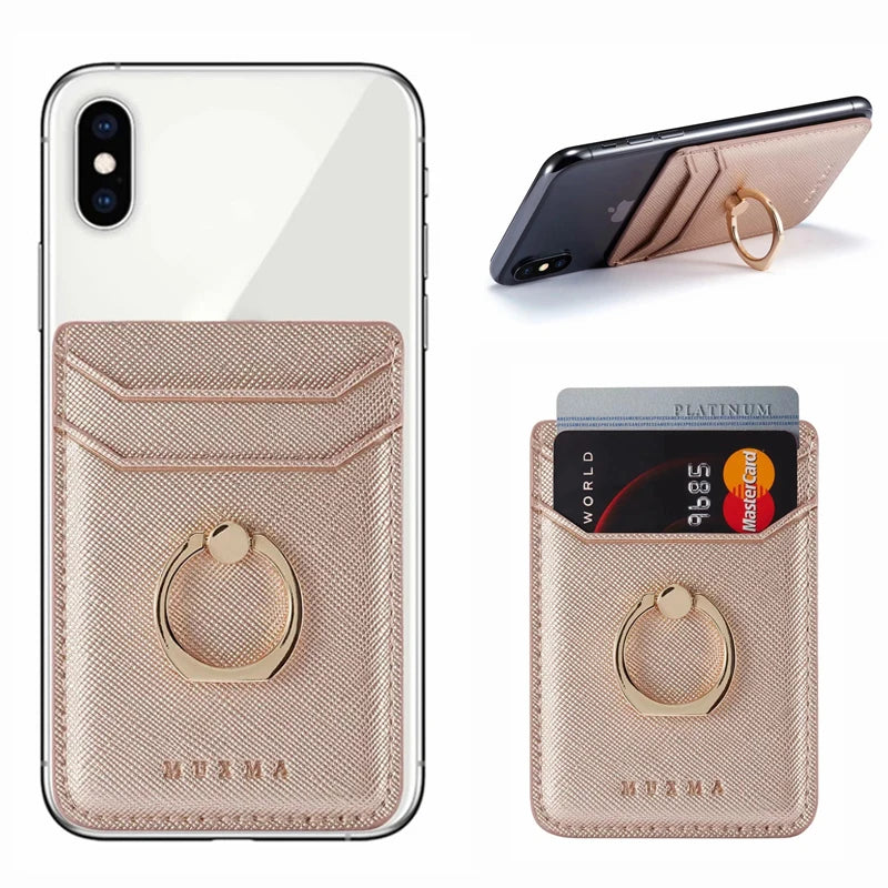 Tarjetero de cuero adhesivo 3M adhesivos tarjeta de identificación de crédito teléfono móvil bolsillo trasero funda tipo billetera pegatina soporte para teléfono Suporte Celular