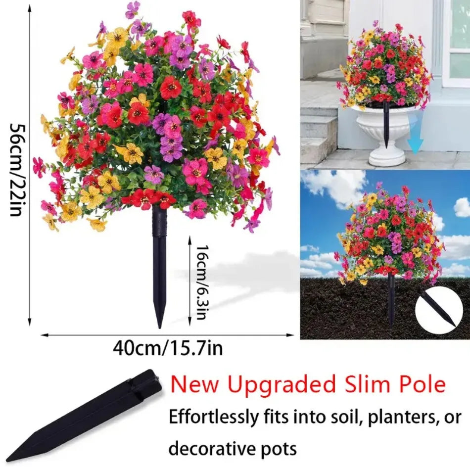 Flores Artificiales para Decoración de Jardín Interior y Exterior, Margaritas Artificiales con Hojas de Eucalipto, Plantas Falsas, Vegetación para Porche y Patio