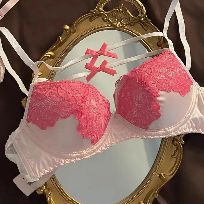 Conjunto de sujetadores de encaje para mujer, sujetadores finos y transpirables de verano, lencería Sexy y ropa interior, Bralette acolchado interior con correa ajustable para el hombro
