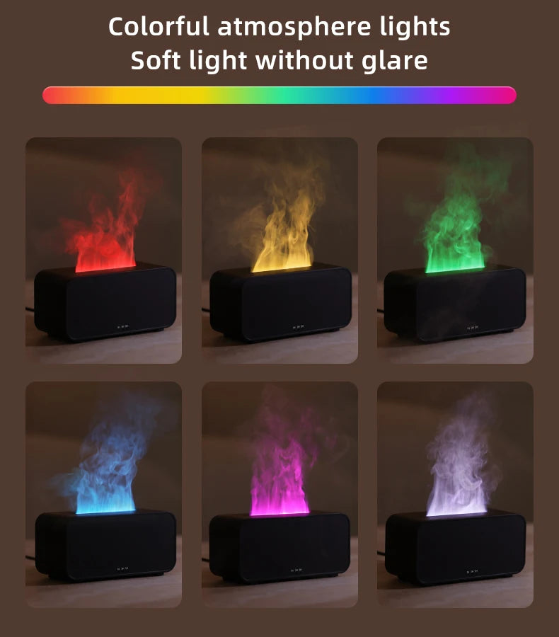 Difusor de Llama Colorida con Modo Temporizador, Humidificador de Aceite Aromático A6 Ultra Silencioso, Humidificador de Aire con 6 Luces LED Variables y Niebla Suave para Decoración del Hogar, Oficina y Ayuda para Dormir