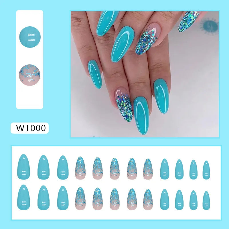 Dulce francés 24 Uds. De uñas postizas degradadas rosas, manicura de dedos artificiales brillantes, uñas postizas reutilizables para mujeres